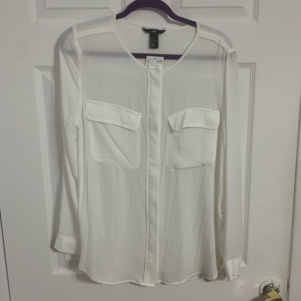 H&M 14 White dress top blouse buttoned
